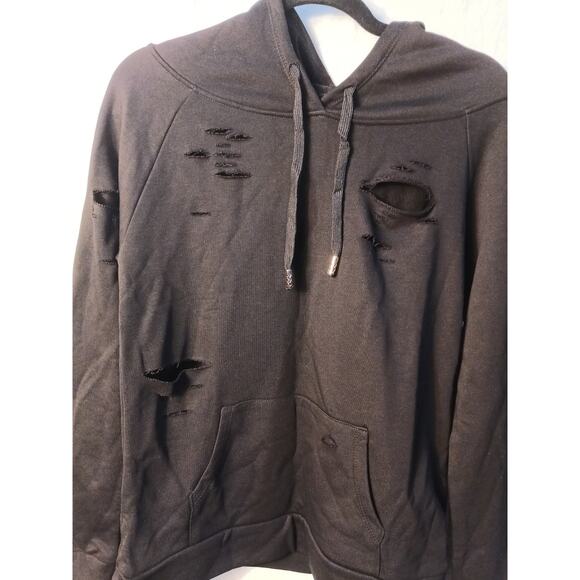 TruFusion Distressed Cropped Hoodie Black Small - Picture 3 of 6